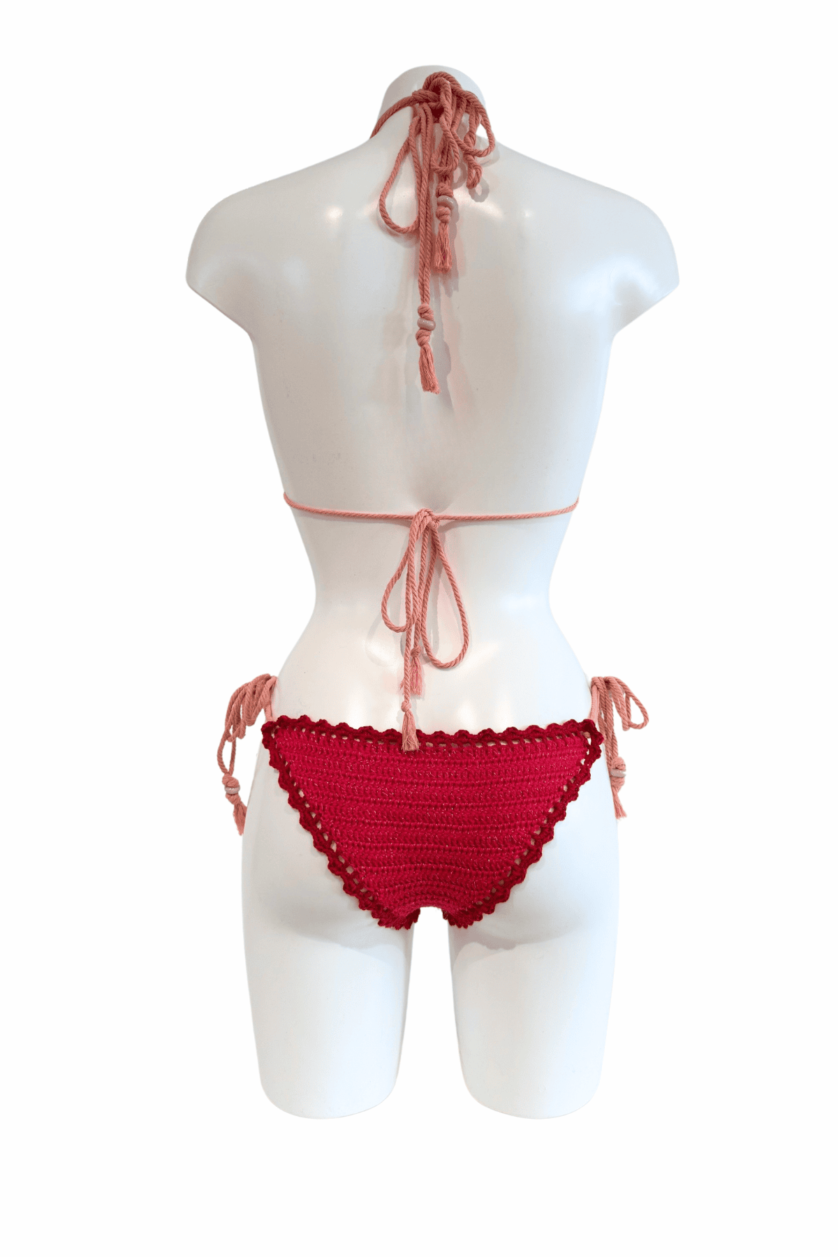 Pink luxury crochet bikini, designed and handmade in Switzerland by RA LIVING – exclusive designer beachwear and swimwear for a stylish summer look.