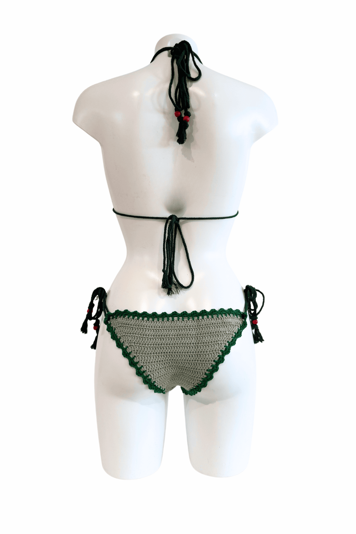 Green Lucky Beetle luxury crochet bikini, designed and handmade in Switzerland by RA LIVING – exclusive designer beachwear and swimwear for a stylish summer look.