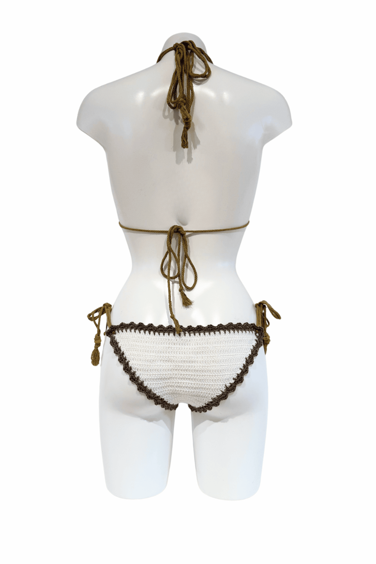 White Brown Pufferfish luxury crochet bikini, designed and handmade in Switzerland by RA LIVING – exclusive designer beachwear and swimwear for a stylish summer look.