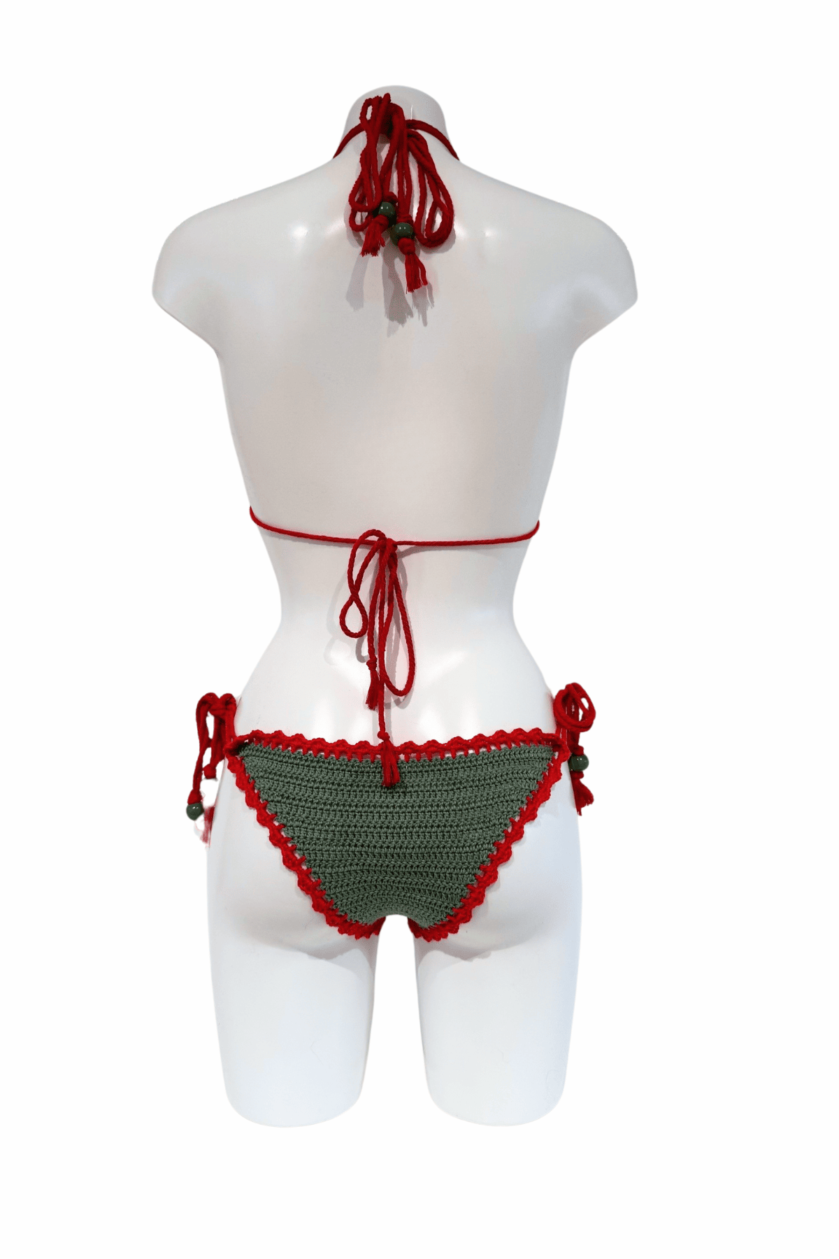 Green Red Apple luxury crochet bikini, designed and handmade in Switzerland by RA LIVING – exclusive designer beachwear and swimwear for a stylish summer look.
