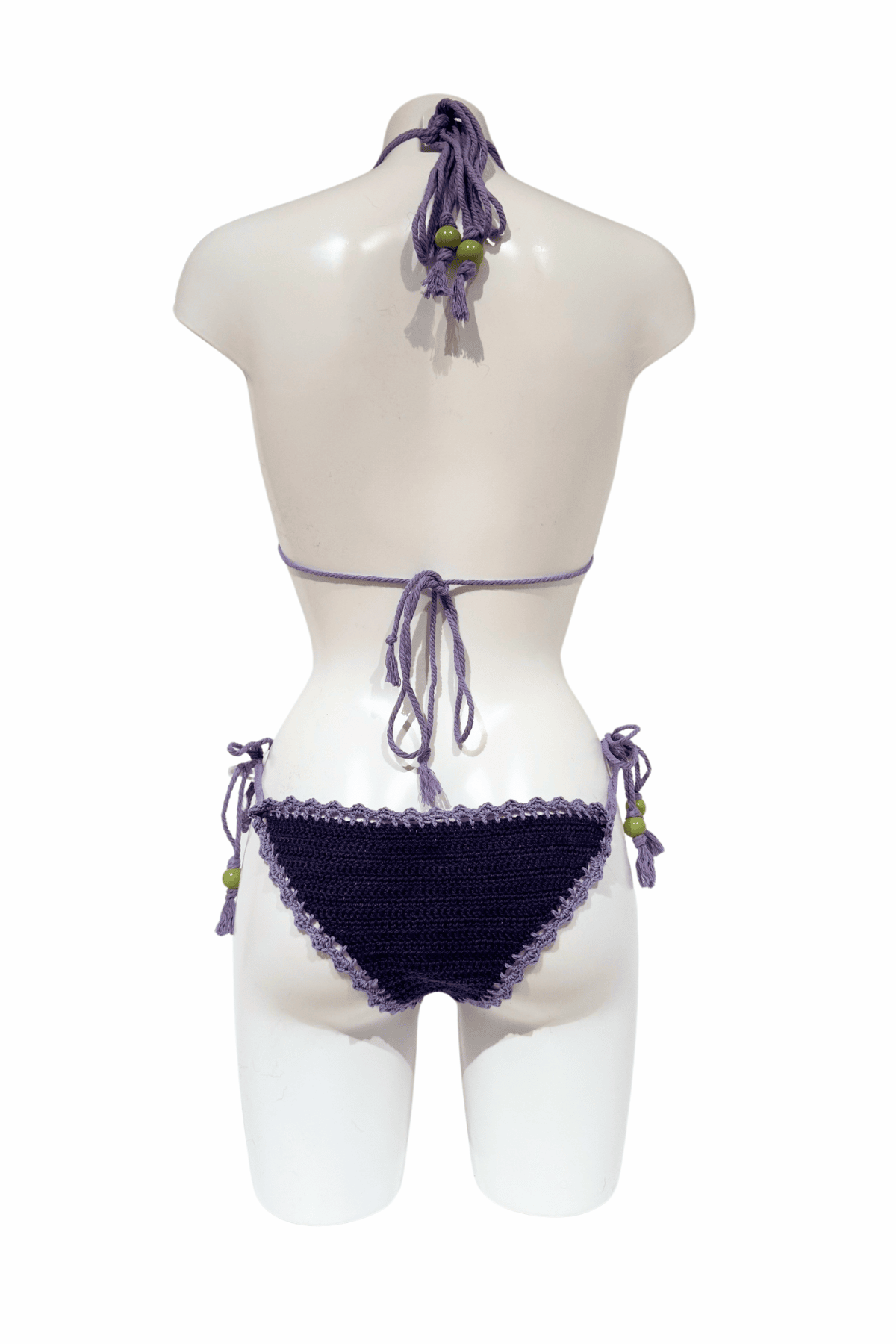 Violet luxury crochet bikini, designed and handmade in Switzerland by RA LIVING – exclusive designer beachwear and swimwear for a stylish summer look.
