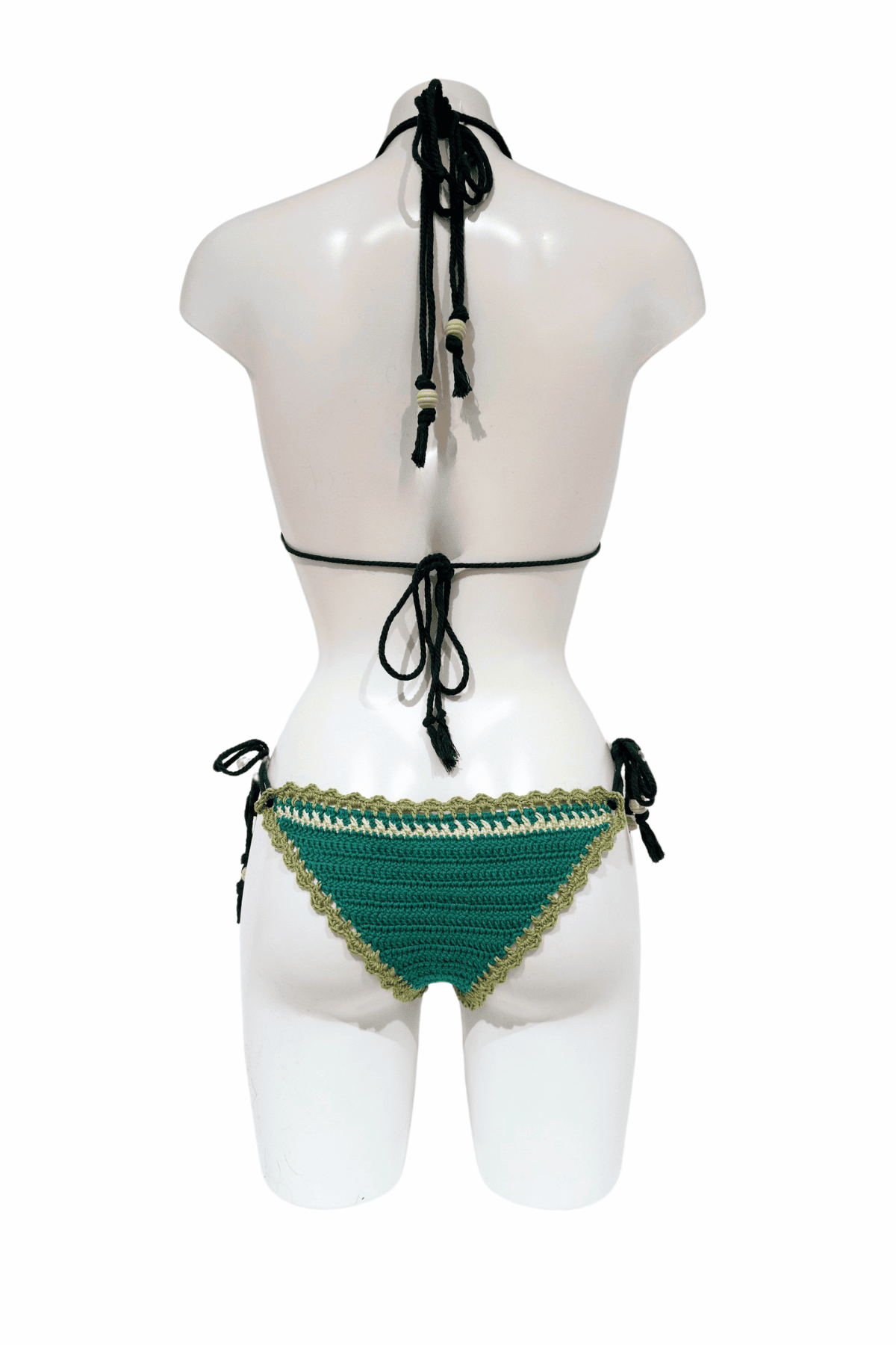 Green Fish luxury crochet bikini, designed and handmade in Switzerland by RA LIVING – exclusive designer beachwear and swimwear for a stylish summer look.