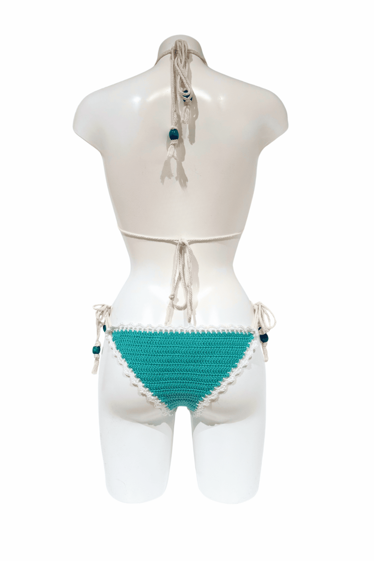 Blue Coral luxury crochet bikini, designed and handmade in Switzerland by RA LIVING – exclusive designer beachwear and swimwear for a stylish summer look.