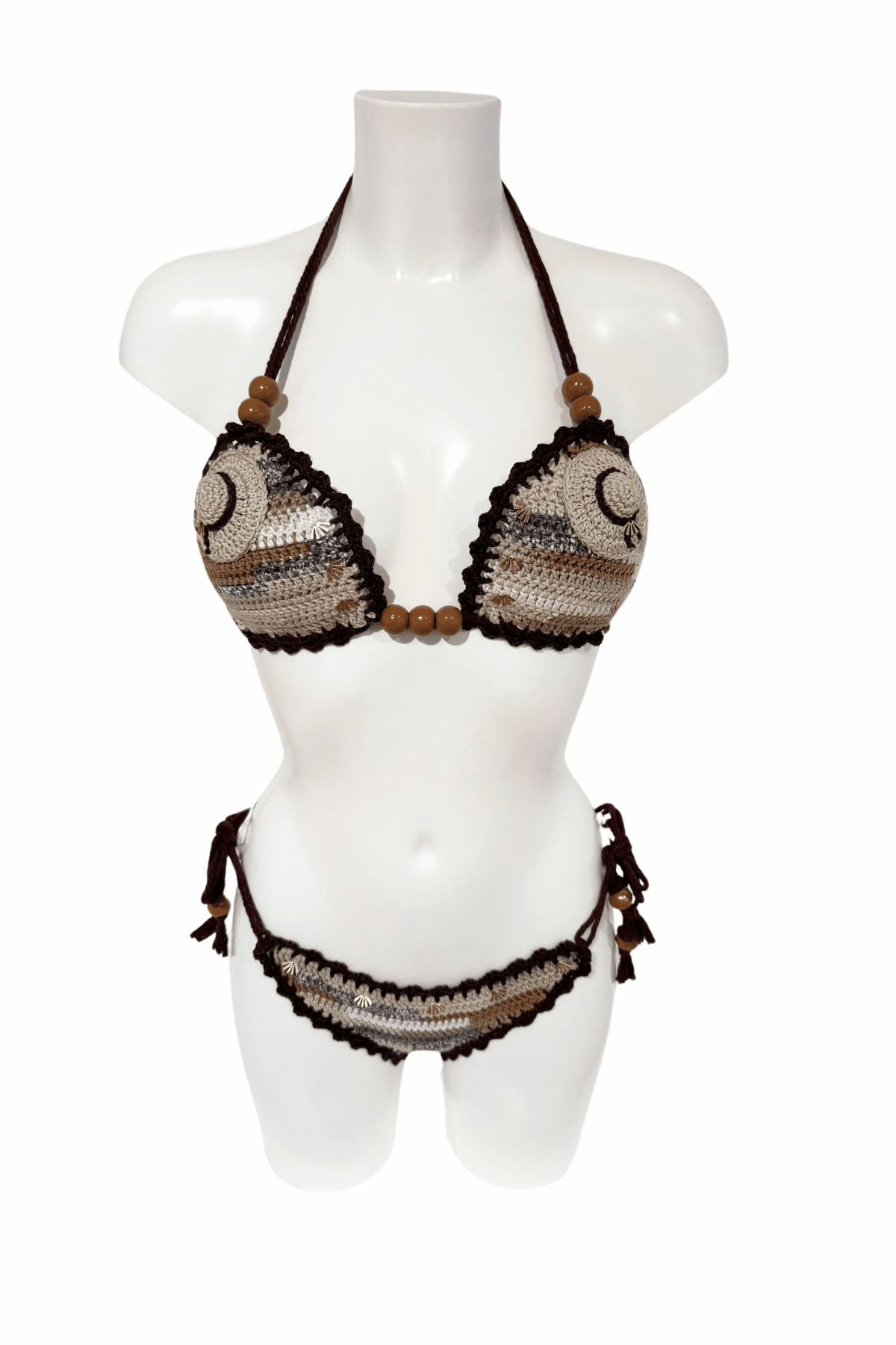 Brown Beige Summer Hat luxury crochet bikini, designed and handmade in Switzerland by RA LIVING – exclusive designer beachwear and swimwear for a stylish summer look.