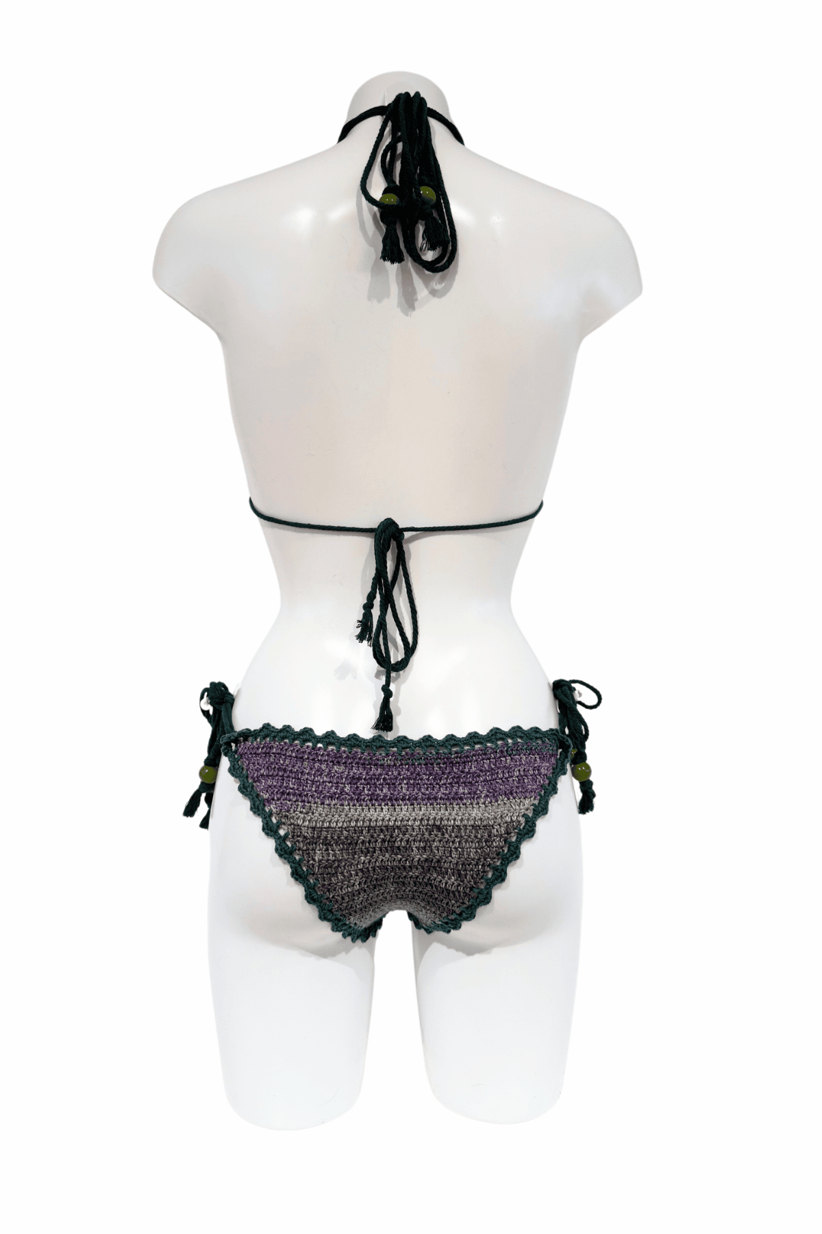 Grey Blue luxury crochet bikini, designed and handmade in Switzerland by RA LIVING – exclusive designer beachwear and swimwear for a stylish summer look.