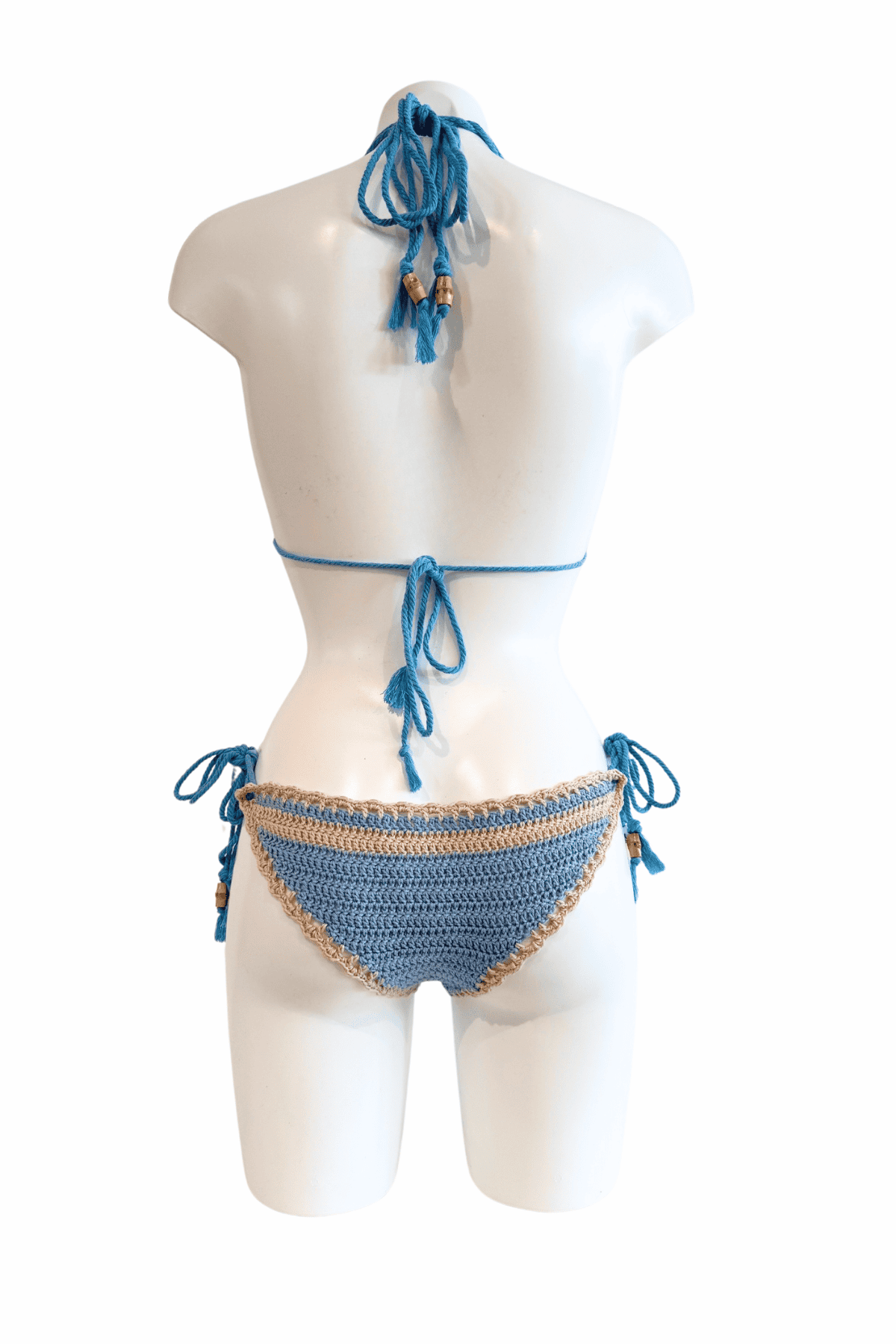 Striped luxury crochet bikini, designed and handmade in Switzerland by RA LIVING – exclusive designer beachwear and swimwear for a stylish summer look.