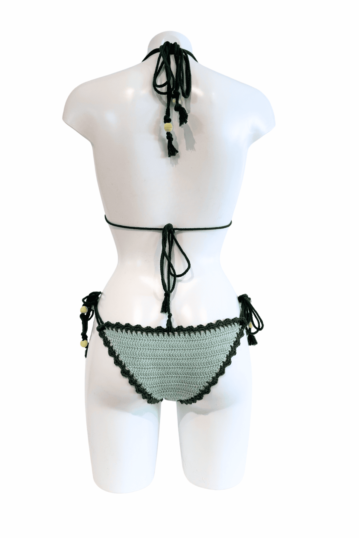 Mint Striped luxury crochet bikini, designed and handmade in Switzerland by RA LIVING – exclusive designer beachwear and swimwear for a stylish summer look.