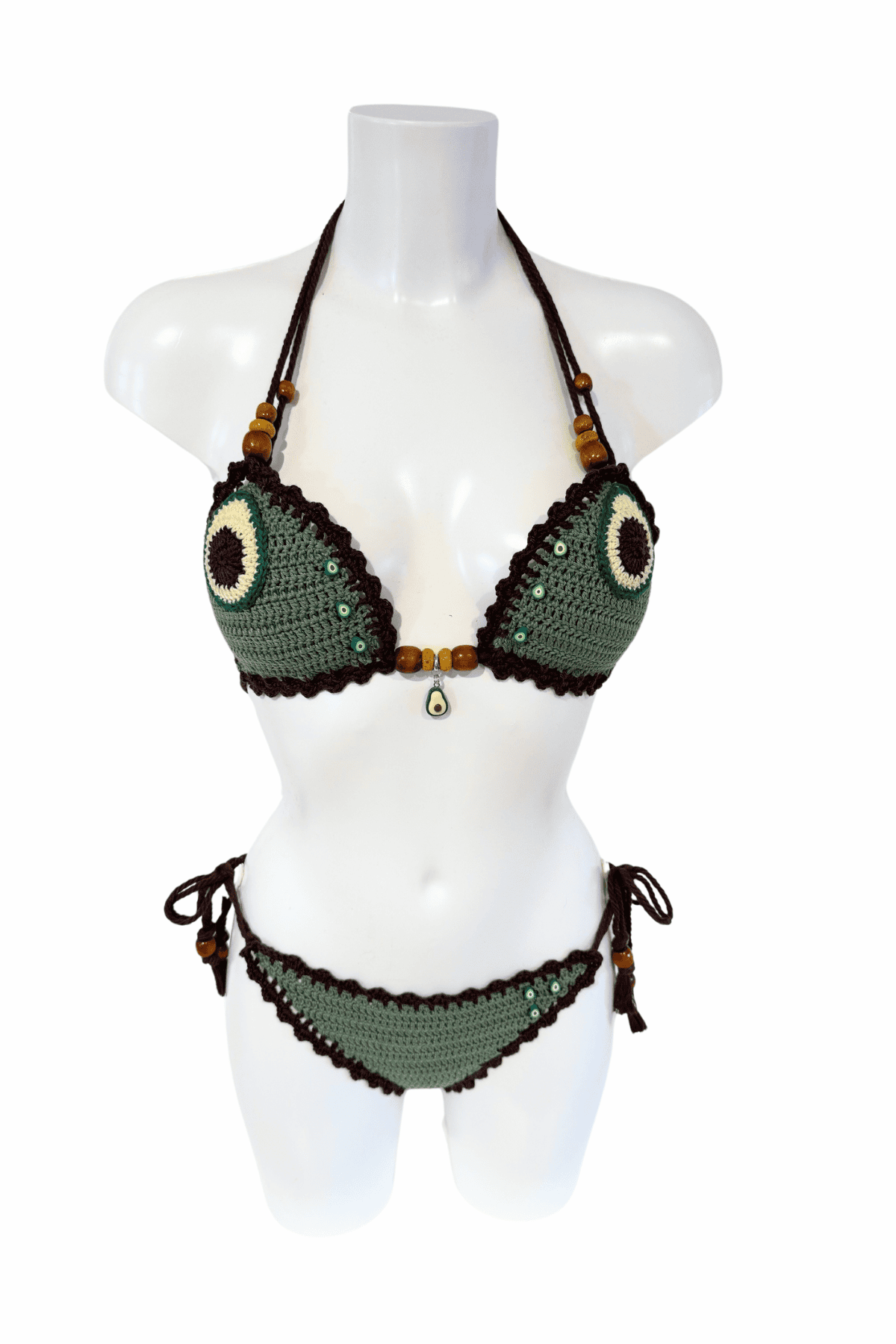 Avocado luxury crochet bikini, designed and handmade in Switzerland by RA LIVING – exclusive designer beachwear and swimwear for a stylish summer look.