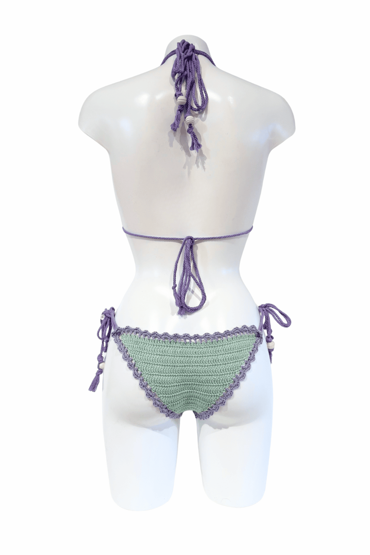 Macaron luxury crochet bikini, designed and handmade in Switzerland by RA LIVING – exclusive designer beachwear and swimwear for a stylish summer look.