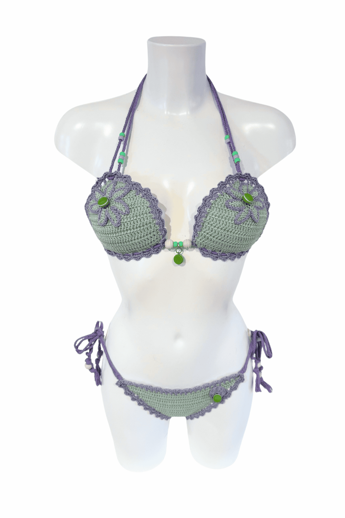 Macaron luxury crochet bikini, designed and handmade in Switzerland by RA LIVING – exclusive designer beachwear and swimwear for a stylish summer look.