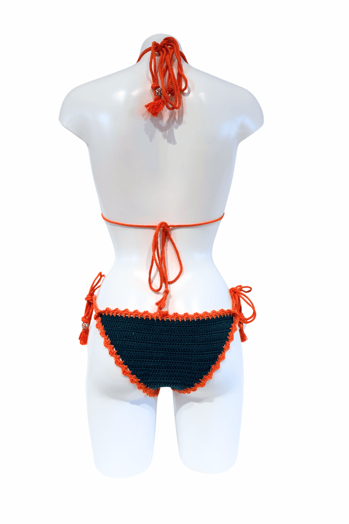 Orange Crab luxury crochet bikini, designed and handmade in Switzerland by RA LIVING – exclusive designer beachwear and swimwear for a stylish summer look.