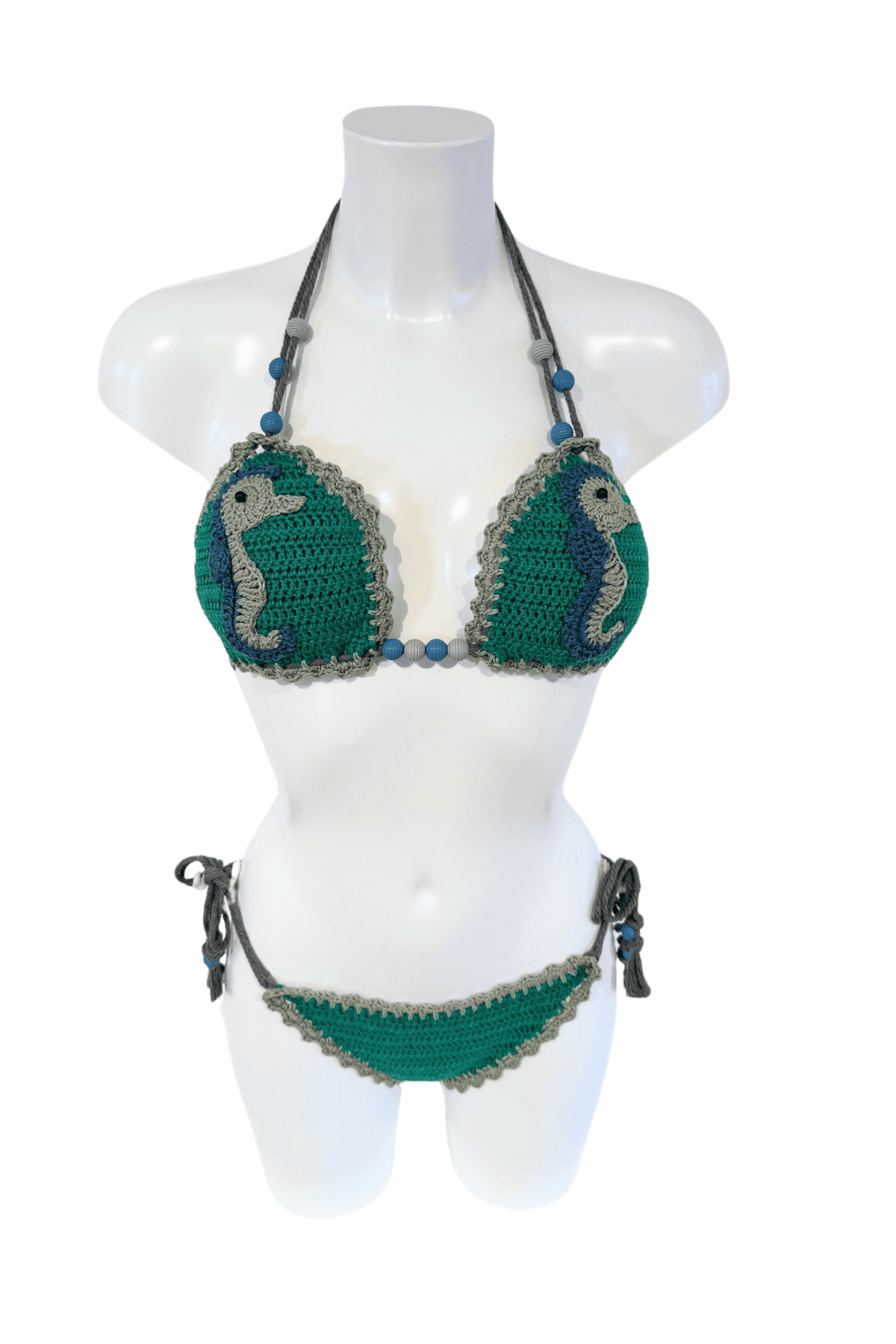 Sehorse luxury crochet bikini, designed and handmade in Switzerland by RA LIVING – exclusive designer beachwear and swimwear for a stylish summer look.