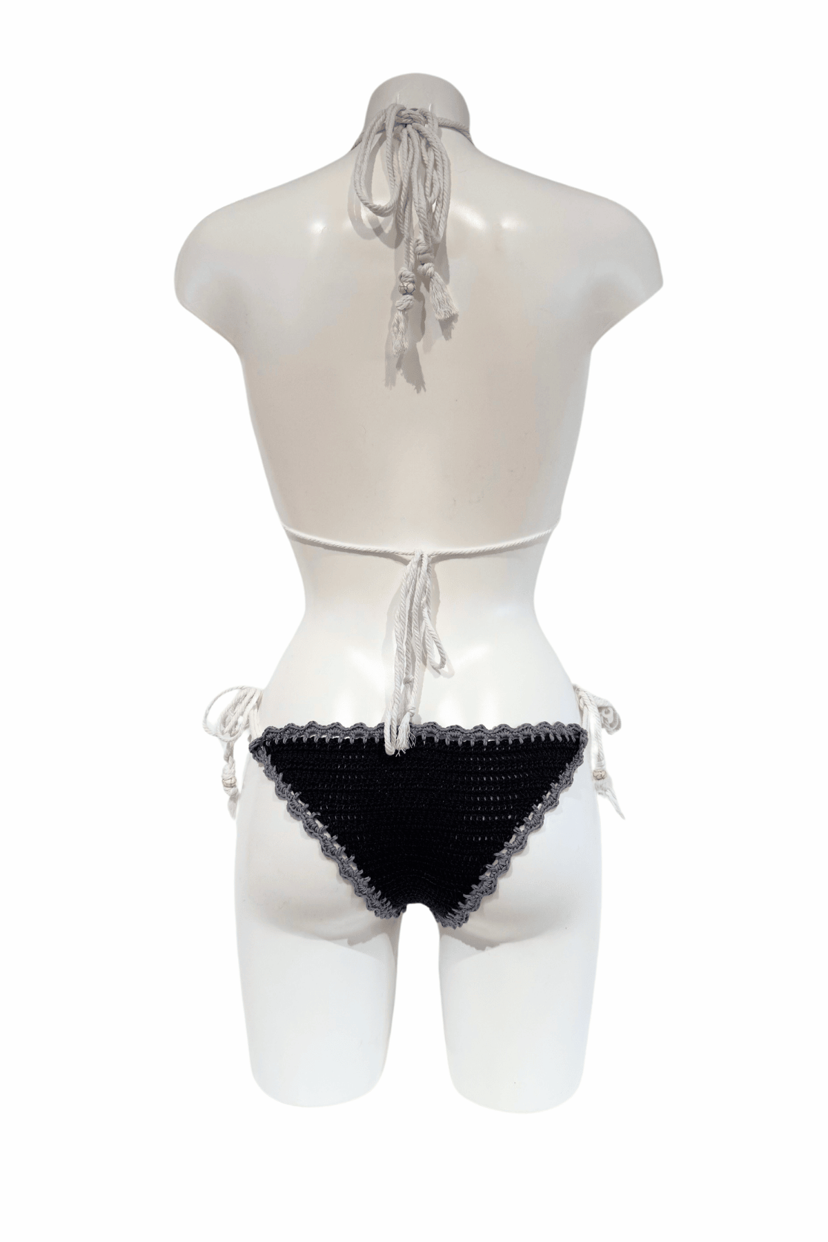 Classic Black luxury crochet bikini, designed and handmade in Switzerland by RA LIVING – exclusive designer beachwear and swimwear for a stylish summer look.