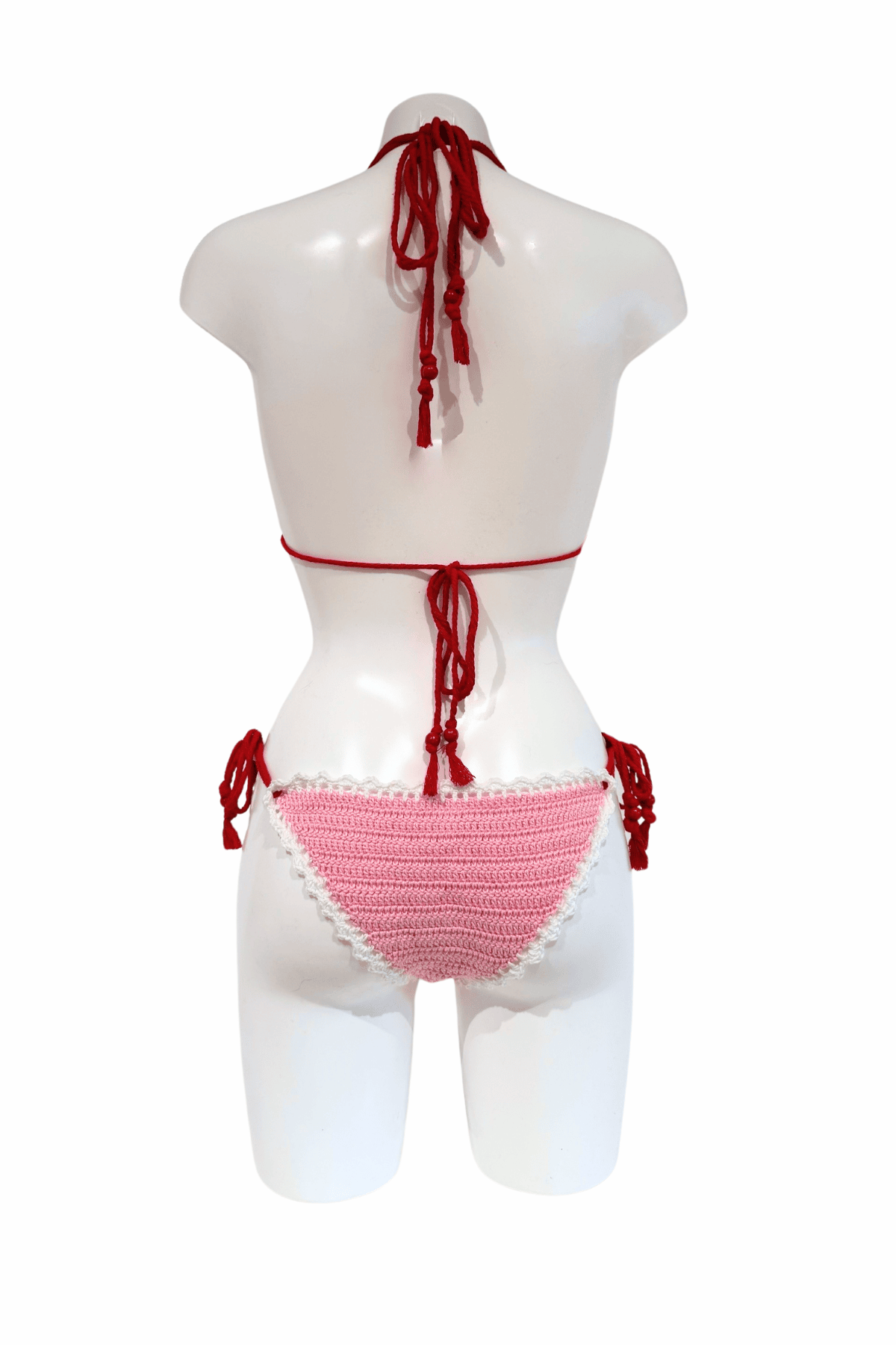 Pink Heart luxury crochet bikini, designed and handmade in Switzerland by RA LIVING – exclusive designer beachwear and swimwear for a stylish summer look.