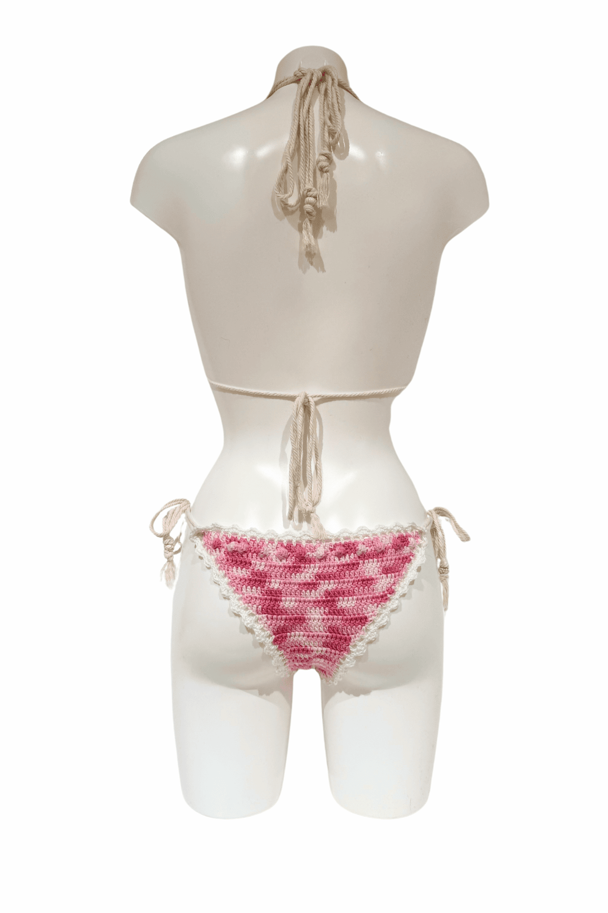 Pink White Hello Kitty luxury crochet bikini, designed and handmade in Switzerland by RA LIVING – exclusive designer beachwear and swimwear for a stylish summer look.