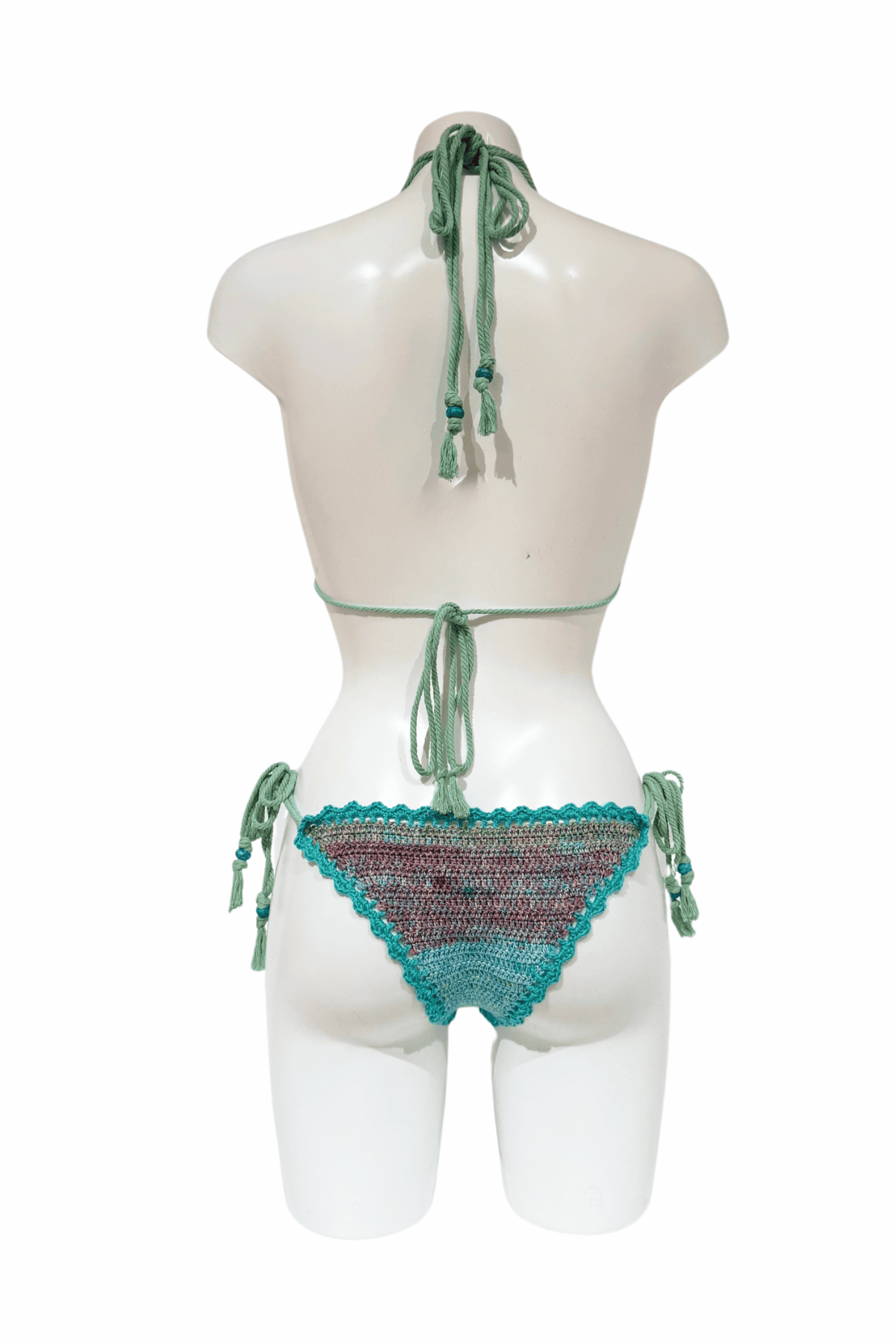Mint Tassle luxury crochet bikini, designed and handmade in Switzerland by RA LIVING – exclusive designer beachwear and swimwear for a stylish summer look.