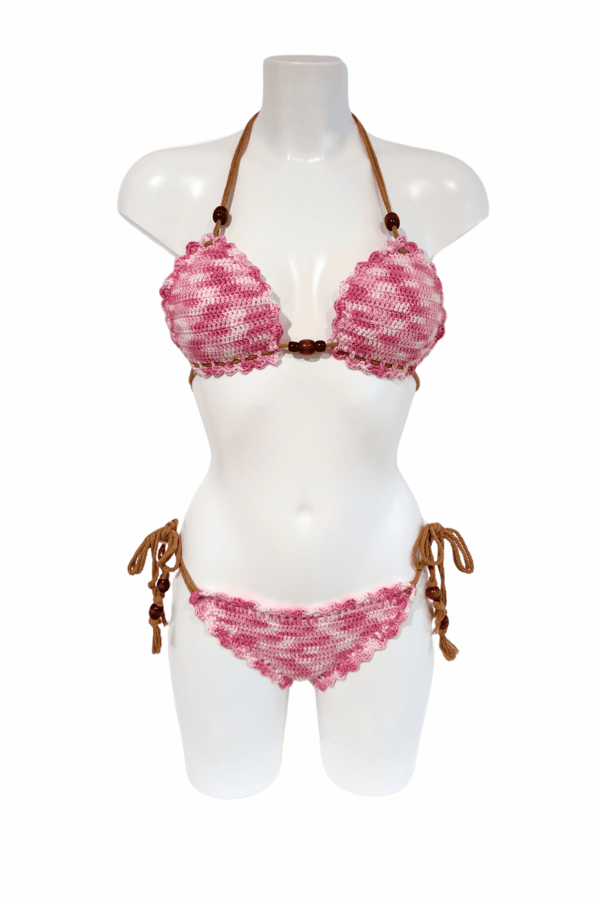 Mixed Pink luxury crochet bikini, designed and handmade in Switzerland by RA LIVING – exclusive designer beachwear and swimwear for a stylish summer look.