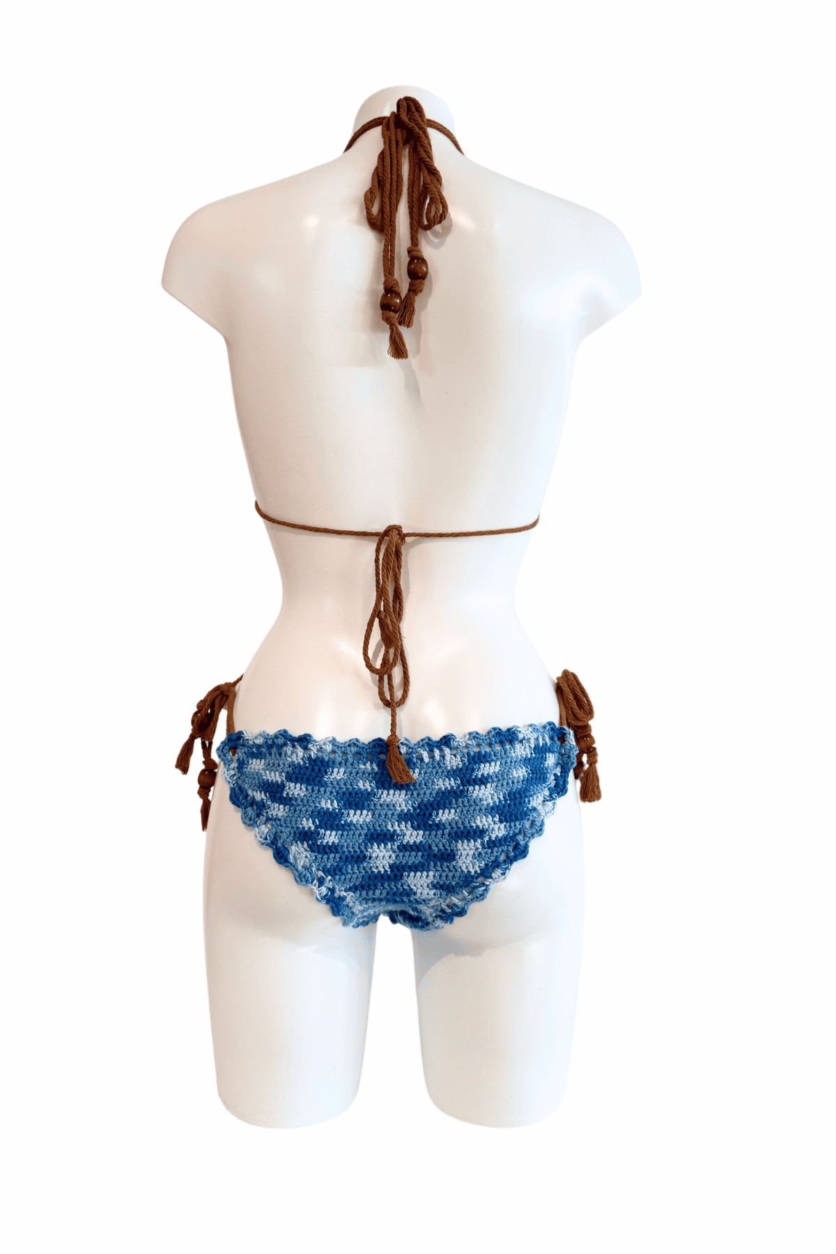 Mixed Blue luxury crochet bikini, designed and handmade in Switzerland by RA LIVING – exclusive designer beachwear and swimwear for a stylish summer look.