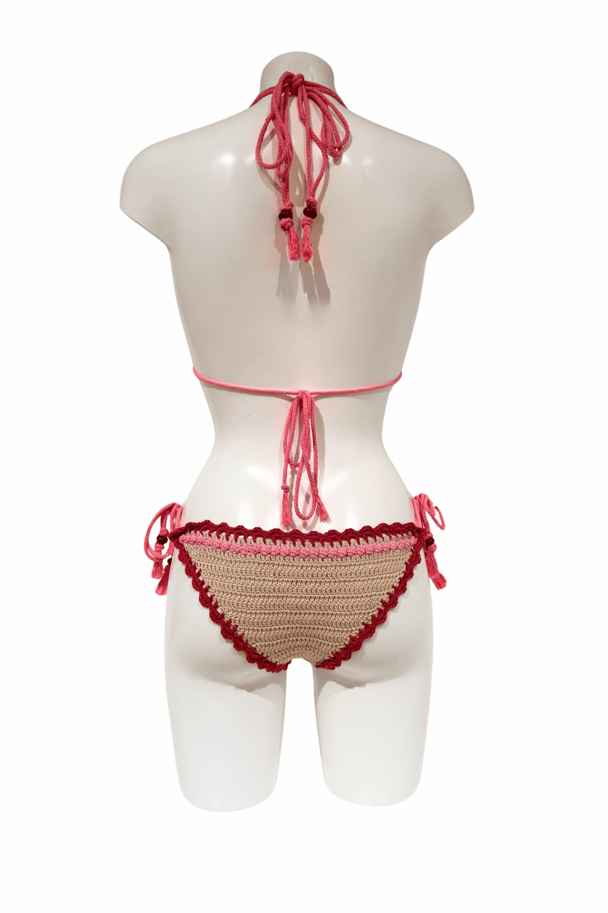 Beige Pink Cupcake luxury crochet bikini, designed and handmade in Switzerland by RA LIVING – exclusive designer beachwear and swimwear for a stylish summer look.