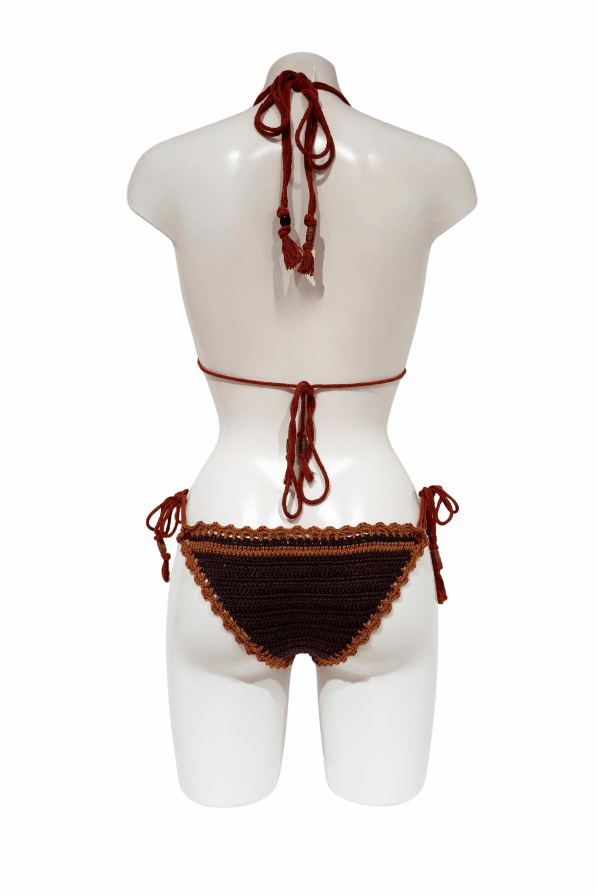 Brown Bear luxury crochet bikini, designed and handmade in Switzerland by RA LIVING – exclusive designer beachwear and swimwear for a stylish summer look.