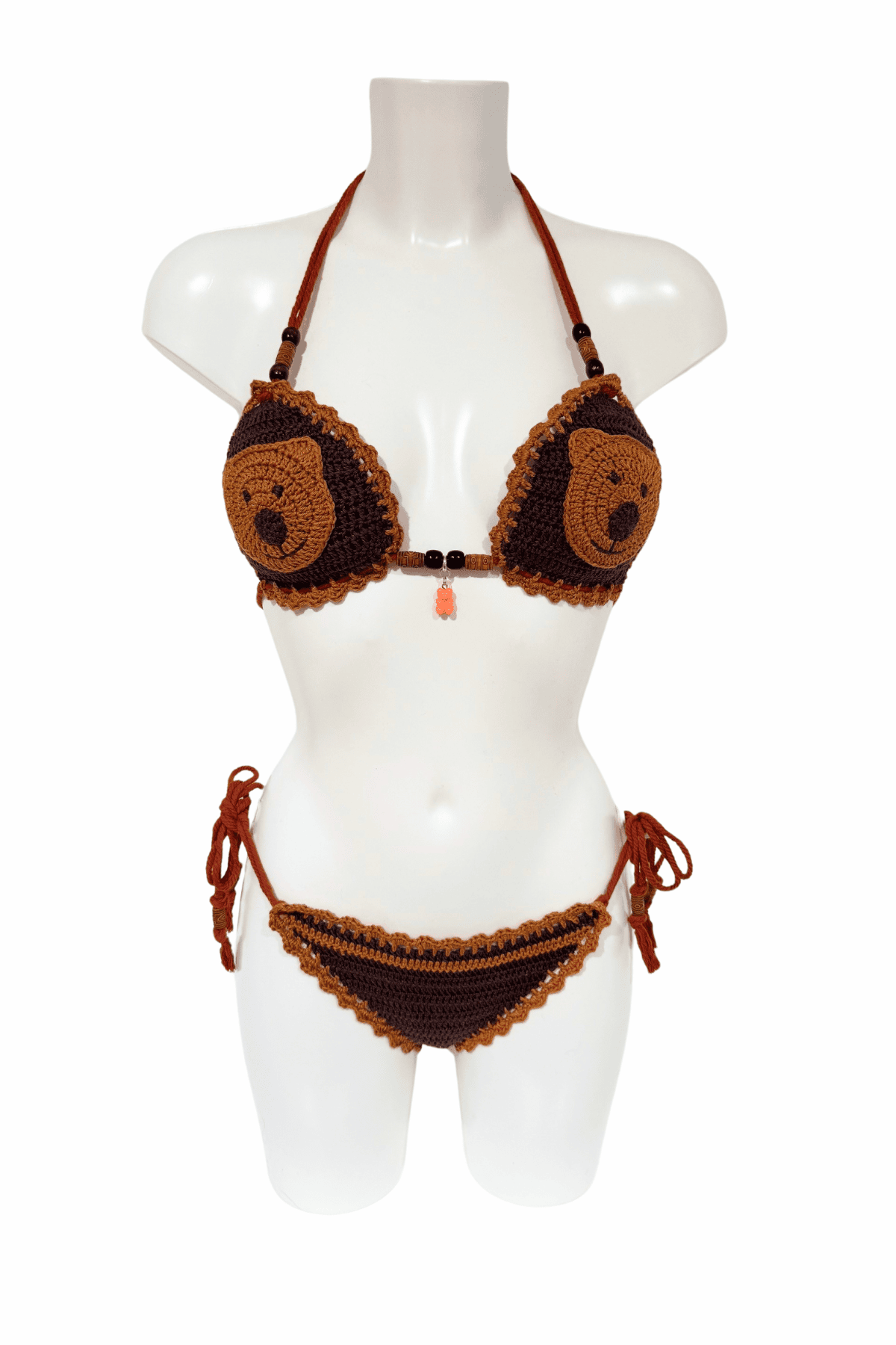 Brown Bear luxury crochet bikini, designed and handmade in Switzerland by RA LIVING – exclusive designer beachwear and swimwear for a stylish summer look.