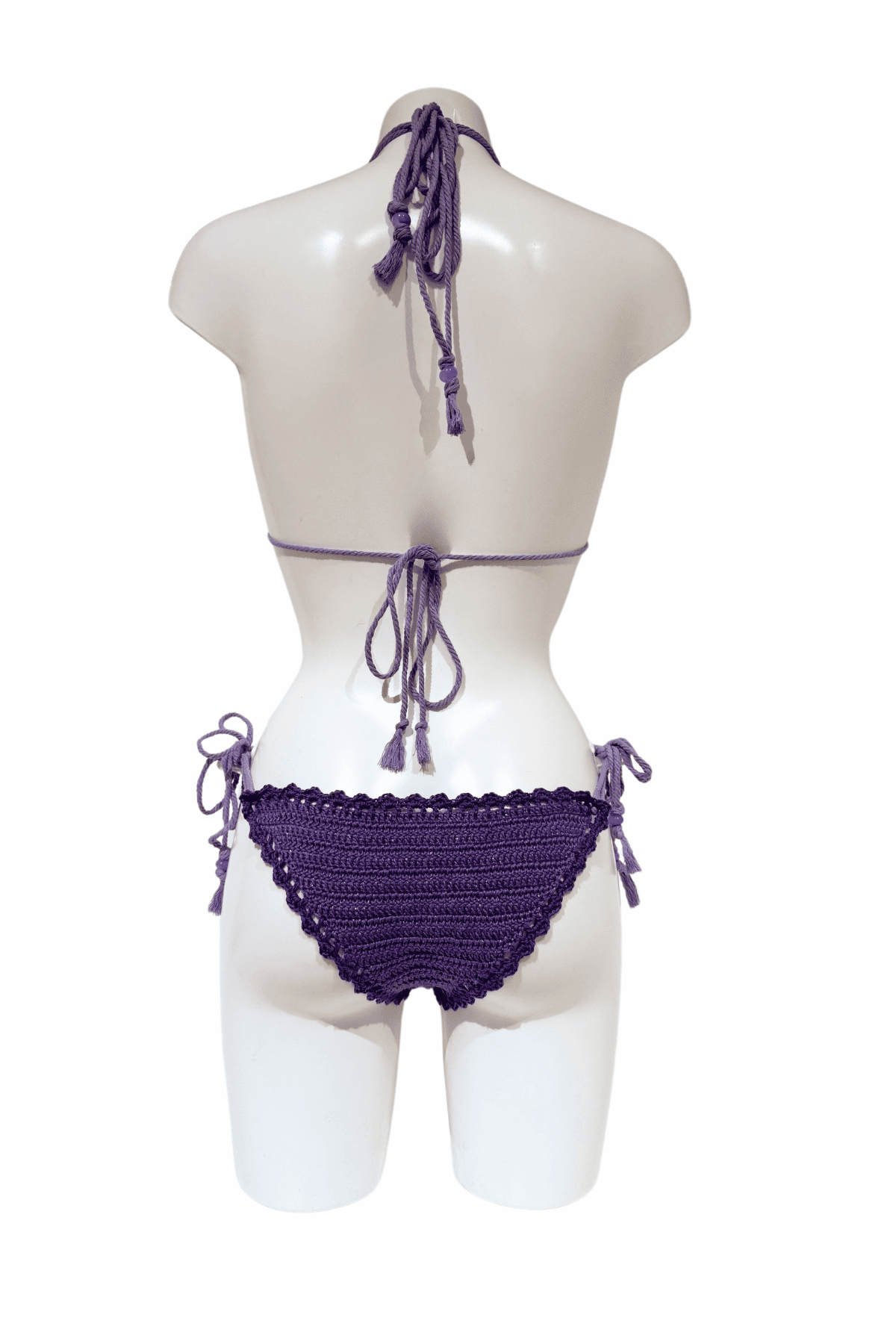 Violet Ice Cream luxury crochet bikini, designed and handmade in Switzerland by RA LIVING – exclusive designer beachwear and swimwear for a stylish summer look.