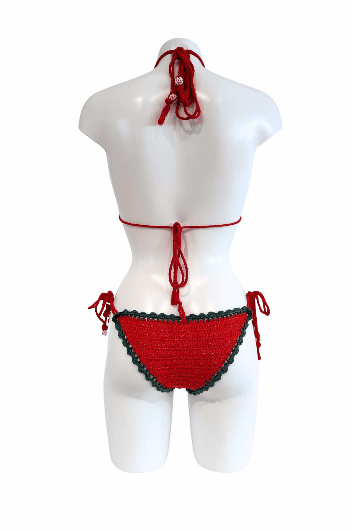 Red Cherry luxury crochet bikini, designed and handmade in Switzerland by RA LIVING – exclusive designer beachwear and swimwear for a stylish summer look.