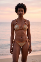 Coast Line crochet bikini on model, front view - RA LIVING, handmade in Switzerland