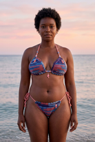 Falmingo Oho crochet bikini on a curvy model, front view - RA LIVING, handmade in Switzerland