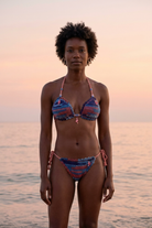 Falmingo Oho crochet bikini on model, front view - RA LIVING, handmade in Switzerland