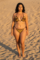 Monkeys crochet bikini on a curvy model, front view - RA LIVING, handmade in Switzerland