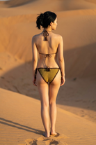 Monkeys crochet bikini on model, back view - RA LIVING, handmade in Switzerland