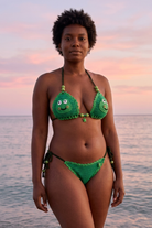 My Princess crochet bikini on a curvy model, front view - RA LIVING, handmade in Switzerland