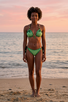 Pear O'Clock crochet bikini on a model, front view - RA LIVING, handmade in Switzerland