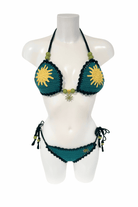 Green Yellow Sun luxury crochet bikini, designed and handmade in Switzerland by RA LIVING – exclusive designer beachwear and swimwear for a stylish summer look.