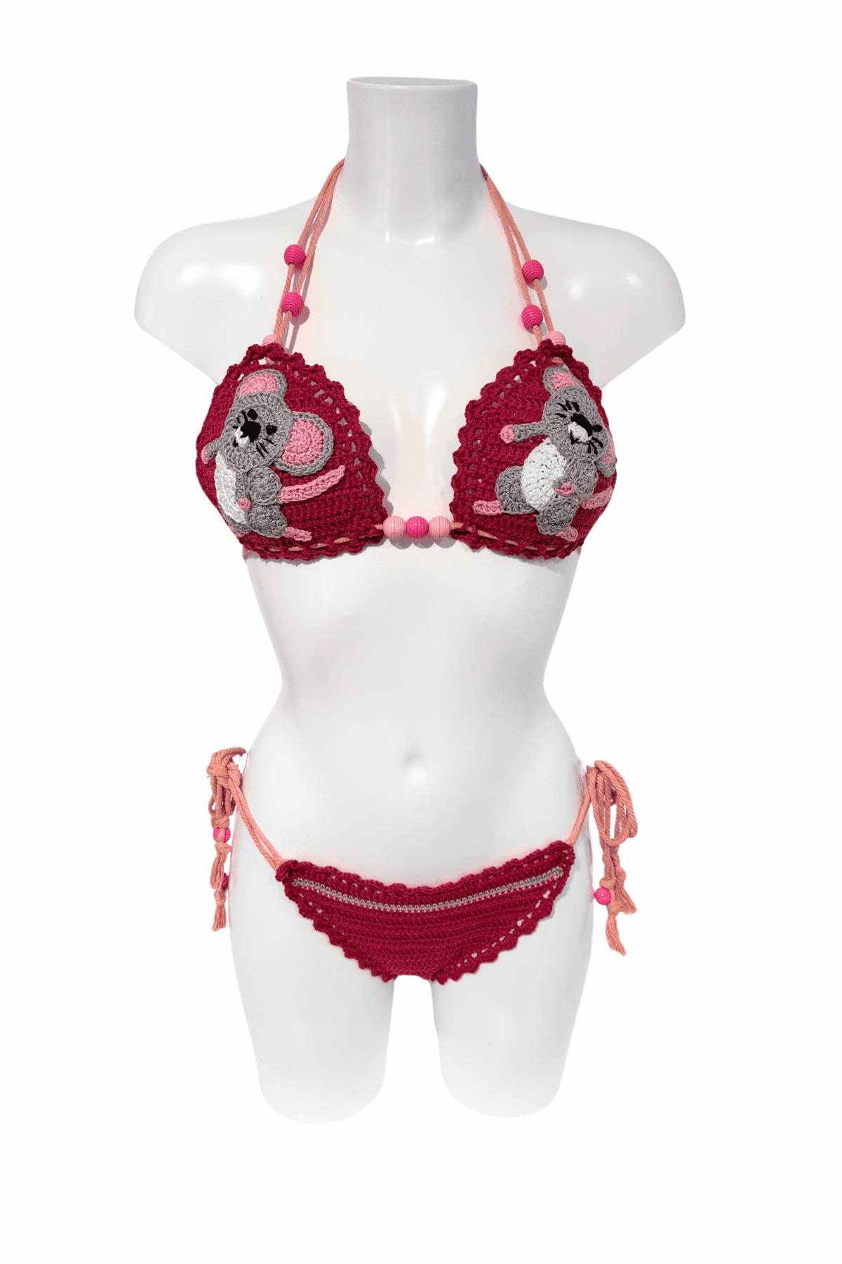 Pink Mouse luxury crochet bikini, designed and handmade in Switzerland by RA LIVING – exclusive designer beachwear and swimwear for a stylish summer look.