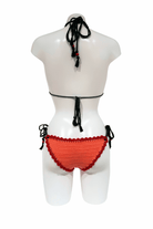 Red Orange Tomato luxury crochet bikini, designed and handmade in Switzerland by RA LIVING – exclusive designer beachwear and swimwear for a stylish summer look.