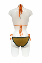 Orange Green Mandarin luxury crochet bikini, designed and handmade in Switzerland by RA LIVING – exclusive designer beachwear and swimwear for a stylish summer look.