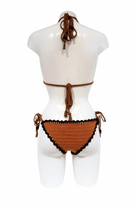 Brown Gold luxury crochet bikini, designed and handmade in Switzerland by RA LIVING – exclusive designer beachwear and swimwear for a stylish summer look.