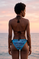 See You crochet bikini on a model, back view - RA LIVING, handmade in Switzerland