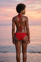 Yachting crochet bikini on a model, back view - RA LIVING, handmade in Switzerland