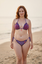 Zig Zag crochet bikini on a curvy model, front view - RA LIVING, handmade in Switzerland